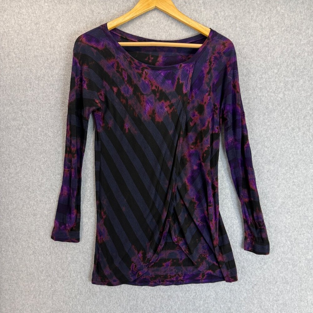 Ecco Clothing Womens Black Purple Tie Dye Layered Blouse Shirt Long‎ Sleeve XS